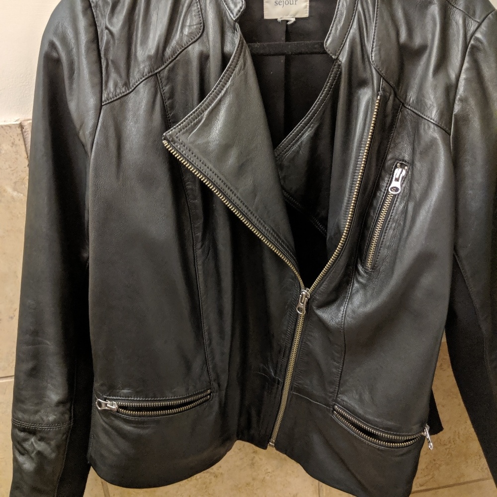 Sejour black leather motorcycle jacket